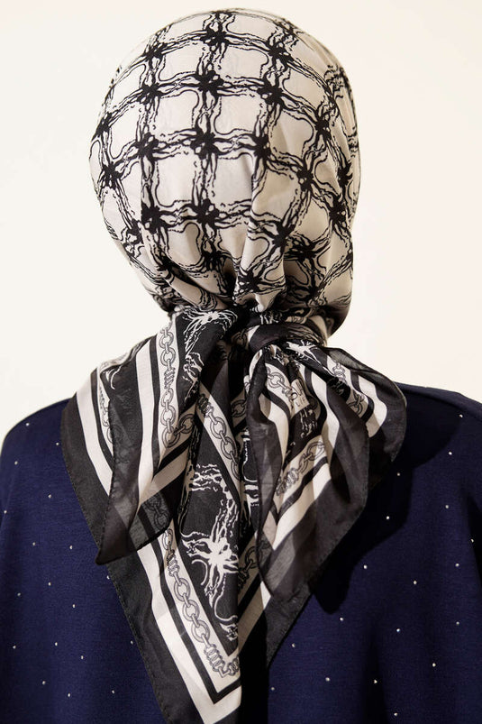 Desenli Siyah Serisi Eşarp Asorti 6