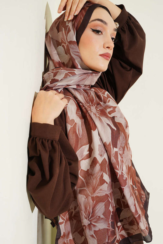 Foulard assorti série douce marron à motifs 4