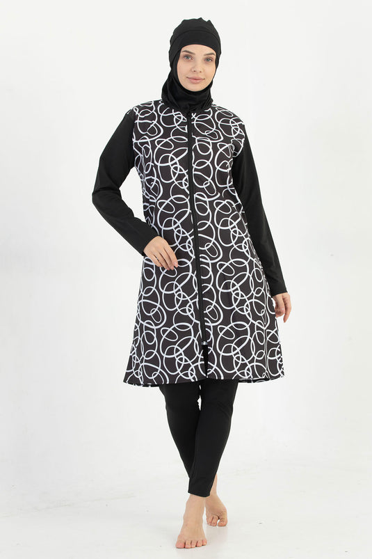 Patterned Hijab Swimsuit -128