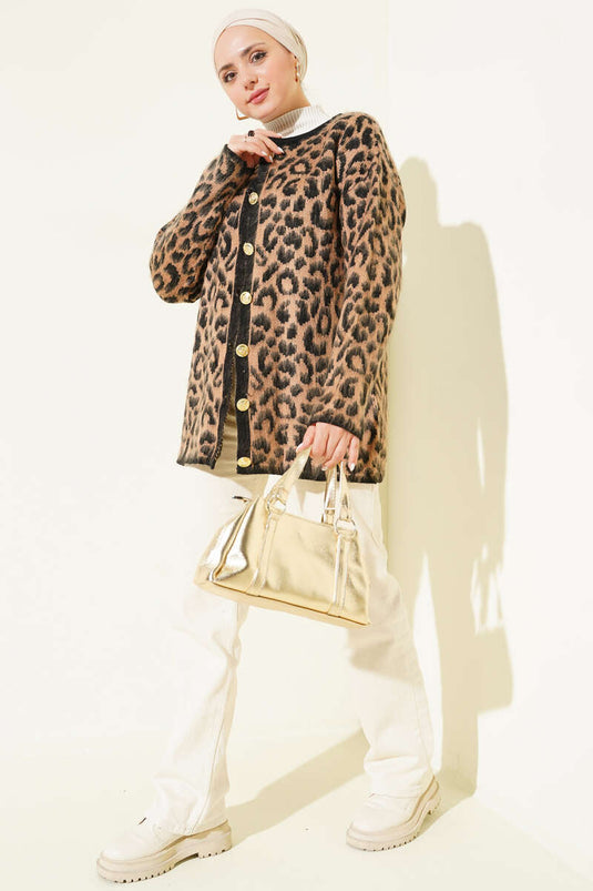 Gilet léopard en maille à motifs
