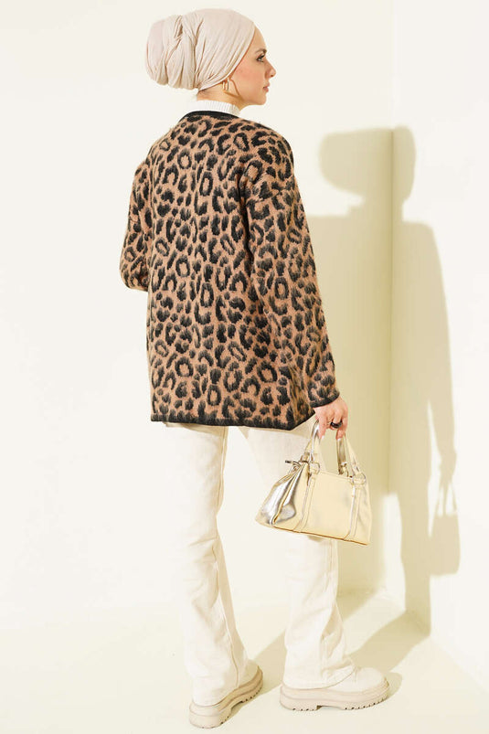 Gilet léopard en maille à motifs