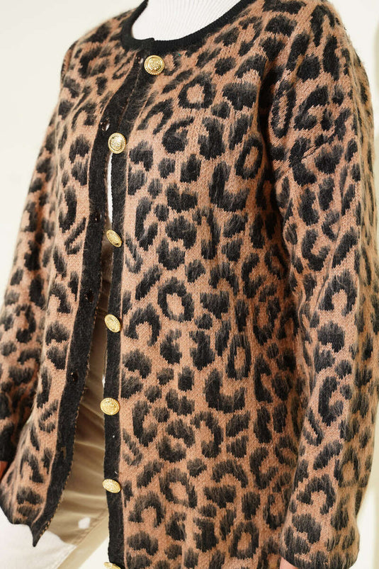 Patterned Knitted Leopard Cardigan