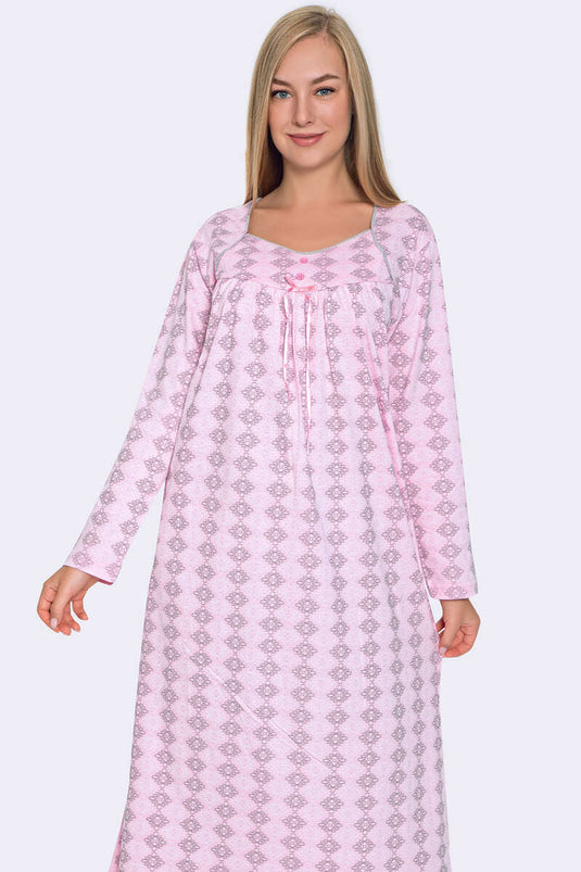 Patterned Long Sleeve Women's Nightgown Yellow