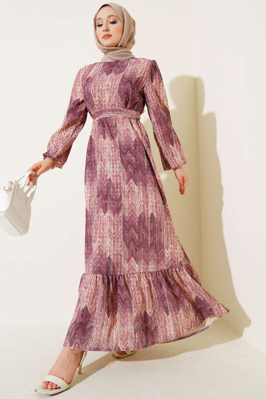 Patterned Viscose Dress Magenta