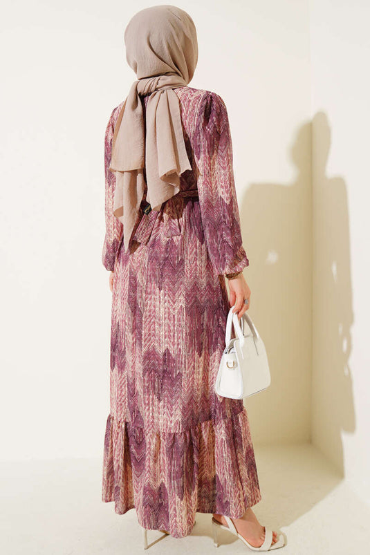 Patterned Viscose Dress Magenta