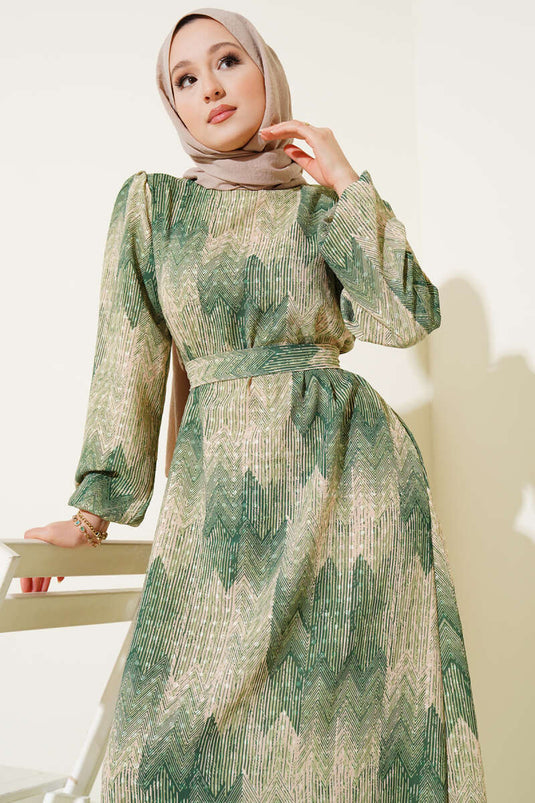 Patterned Viscose Dress Green