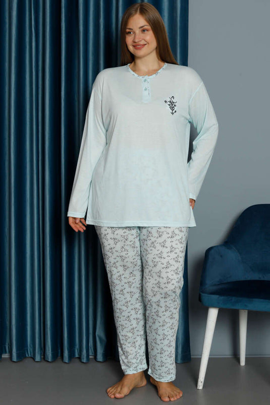 Ensemble pyjama grande taille en viscose à motifs bleu glacier