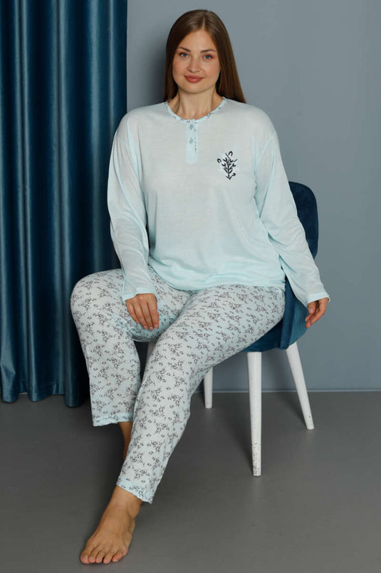 Ensemble pyjama grande taille en viscose à motifs bleu glacier