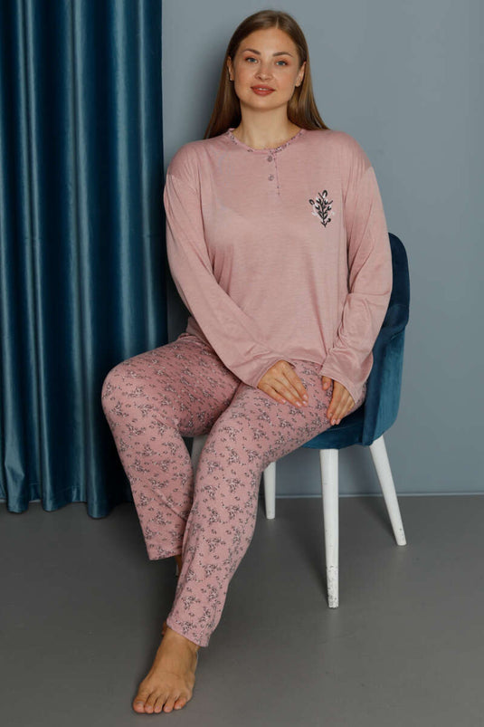 Ensemble pyjama grande taille en viscose à motifs, couleur poudre