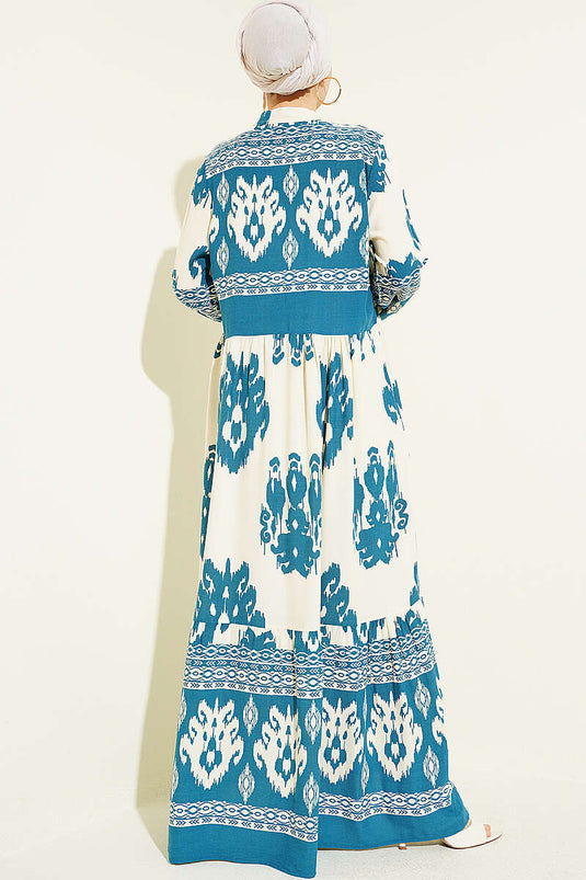 Robe à motif avec demi-boutons, couleur pétrole