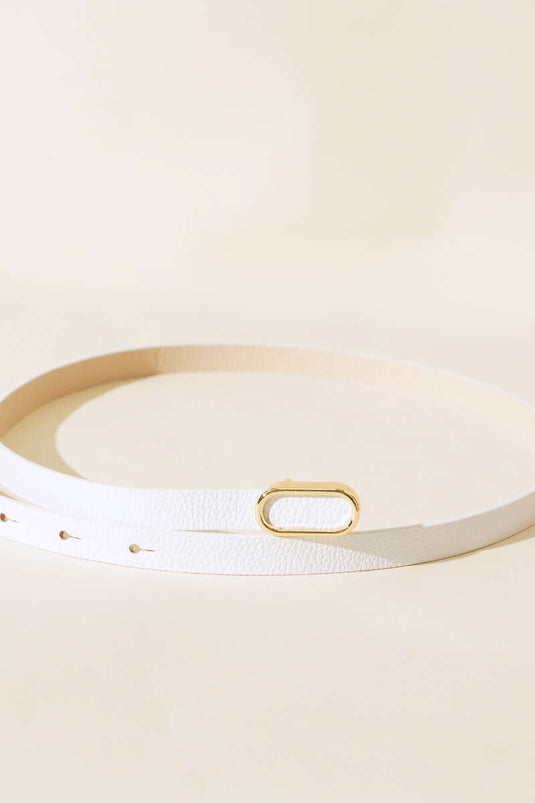 Oval Metal Buckled Thin Belt White Gold