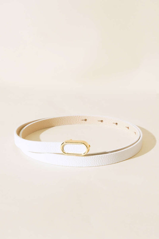 Oval Metal Buckled Thin Belt White Gold