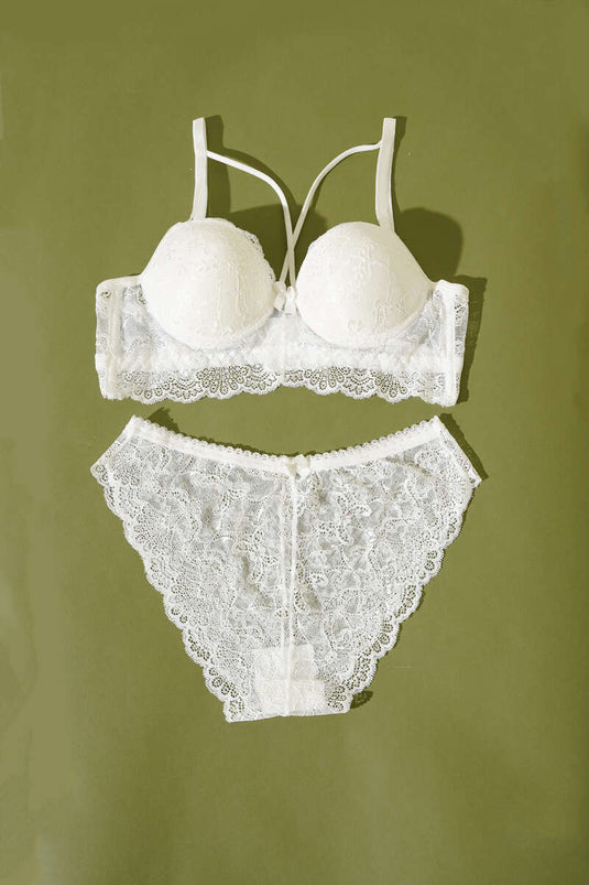 Destekli Çapraz İpli Bralet Sütyen Takım Ekru