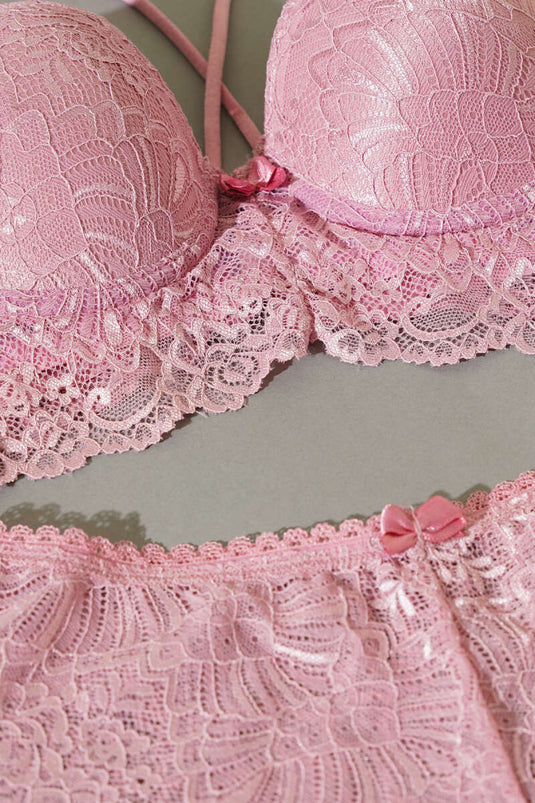 Destekli Çapraz İpli Bralet Sütyen Takım Gül Kurusu