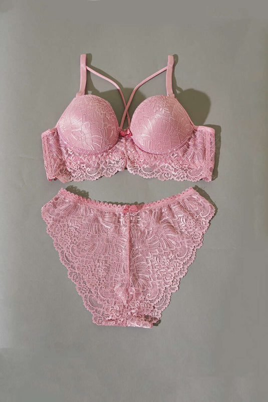 Destekli Çapraz İpli Bralet Sütyen Takım Gül Kurusu