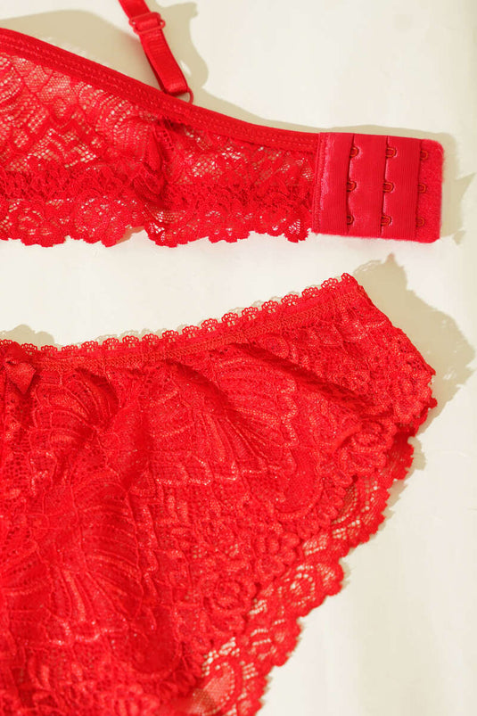 Supportive Cross-Strap Bralette Bra Set Red