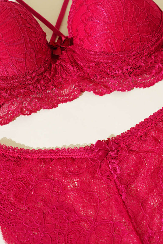 Destekli Çapraz İpli Bralet Sütyen Takım Vişne