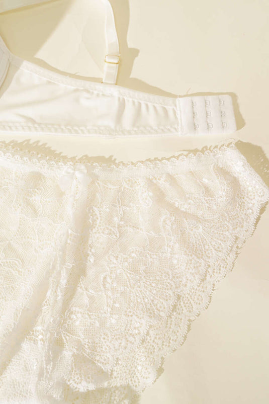 Supportive Cross-Strapped Ribbon Micro Bra Set, Ecru