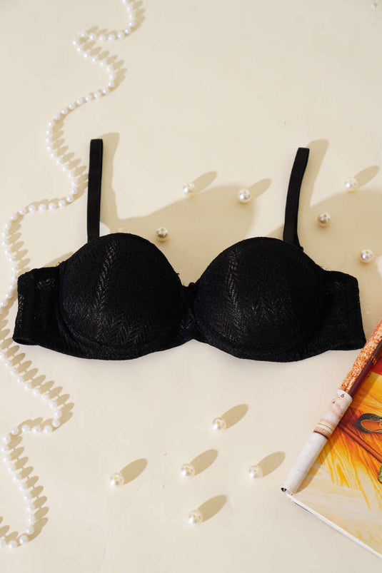 Padded Lace Strapless Bra Black