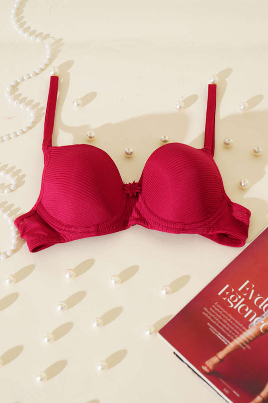 حمالة صدر مخططة غير مبطنة - لون عنابي