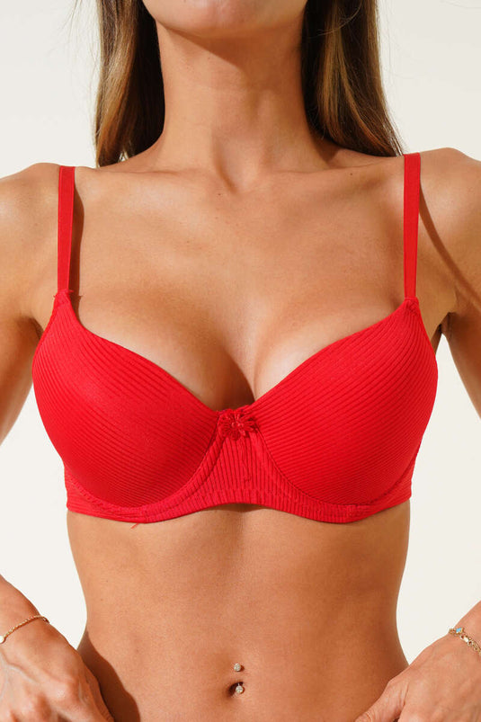 حمالة صدر مخططة غير مبطنة باللون الأحمر