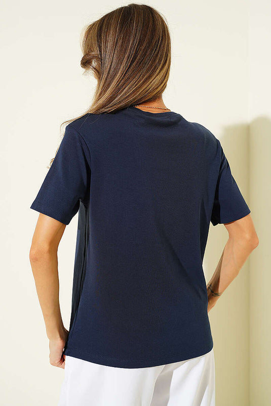 Kurdele Güpürlü T-shirt Lacivert