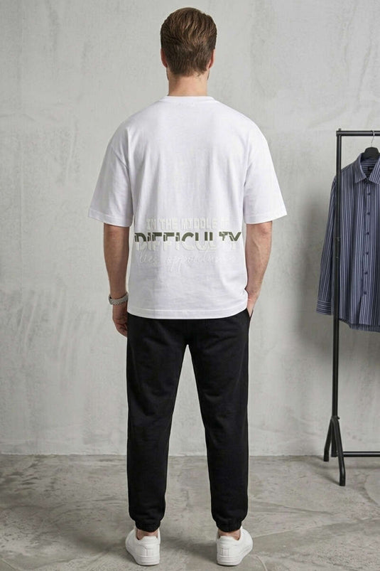 Difficulty Front and Back Printed Oversize Men's T-shirt White