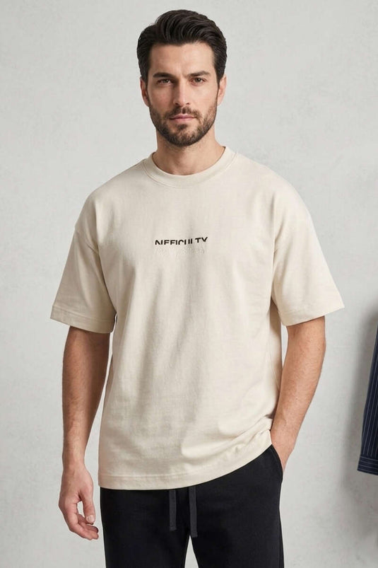 T-shirt oversize homme à manches courtes avec impression avant et arrière, couleur os