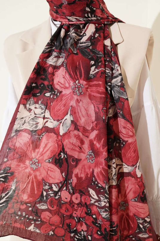 Dijital Baskılı Floral Bambu Şal Bordo