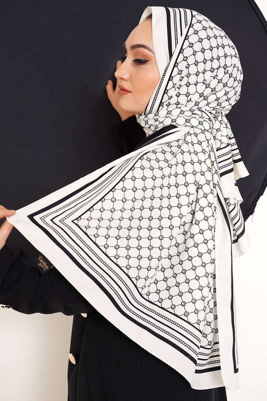 Digital Printed Medina Shawl Ecru