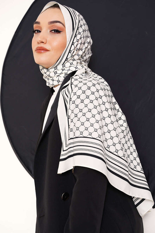 Digital Printed Medina Shawl Ecru