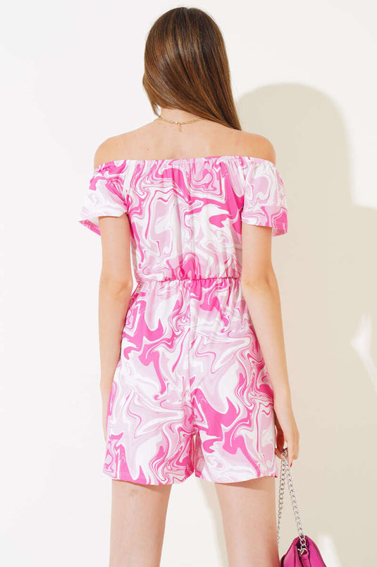 Combinaison short imprimée numérique fuchsia