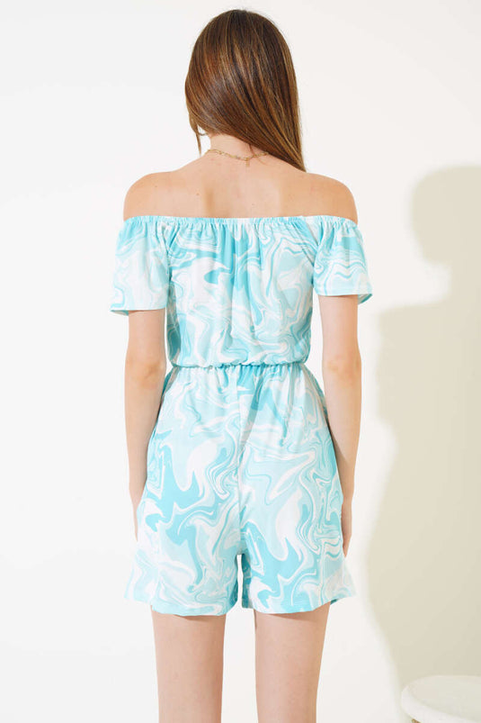 Salopette short imprimée numériquement, couleur menthe