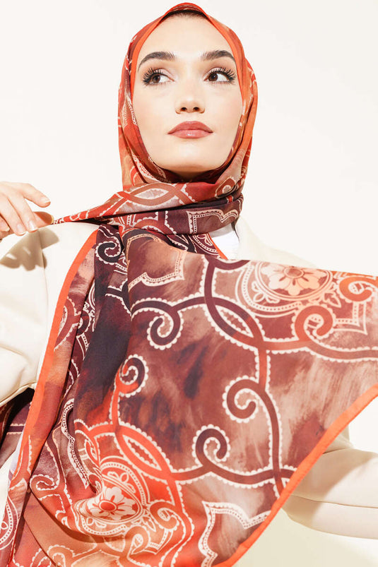 Châle Medina orange à motif ethnique numérique