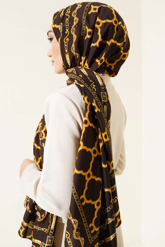 Dijital Zincir Desen Medine Şal Kahve