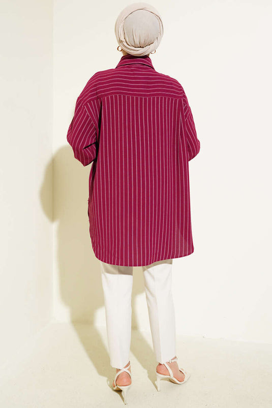 Thick Striped Oversized Shirt Burgundy