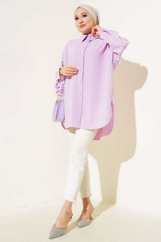 Camicia casual a righe verticali lilla