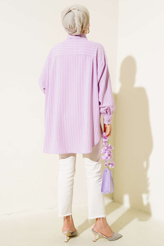 Camicia casual a righe verticali lilla