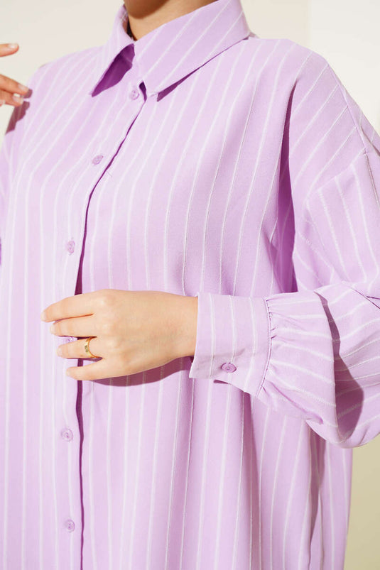 Camicia casual a righe verticali lilla