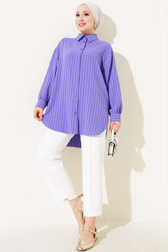 Thick Striped Oversized Shirt Violet