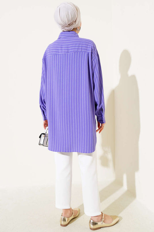 Thick Striped Oversized Shirt Violet