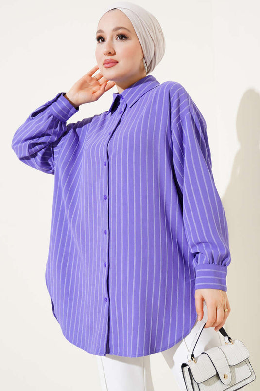 Thick Striped Oversized Shirt Violet