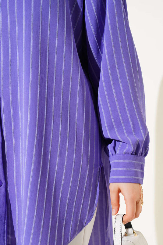 Thick Striped Oversized Shirt Violet