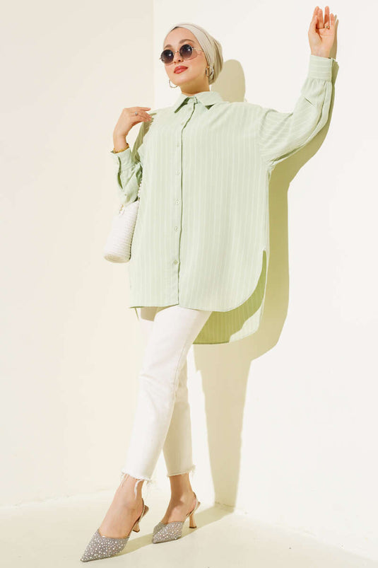 Vertical Striped Casual Shirt Green