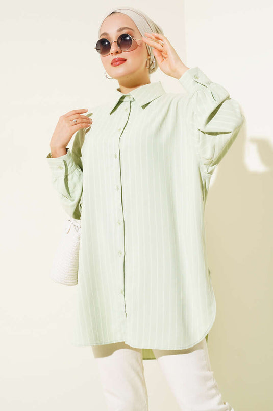 Vertical Striped Casual Shirt Green
