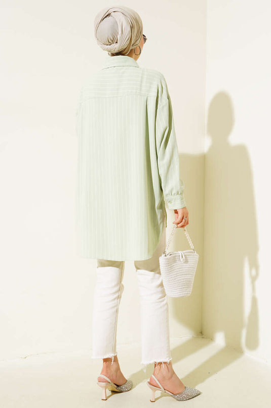 Vertical Striped Casual Shirt Green