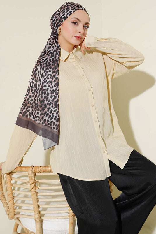 Chemise basique beige à rayures en relief Dik