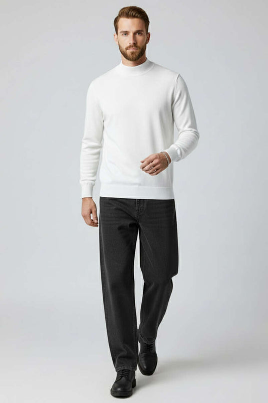 Pull homme basique en tricot à col montant blanc