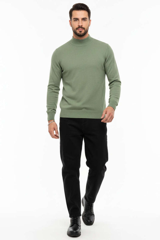 Pull homme basique en tricot col montant kaki