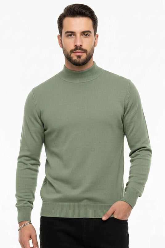 Pull homme basique en tricot col montant kaki